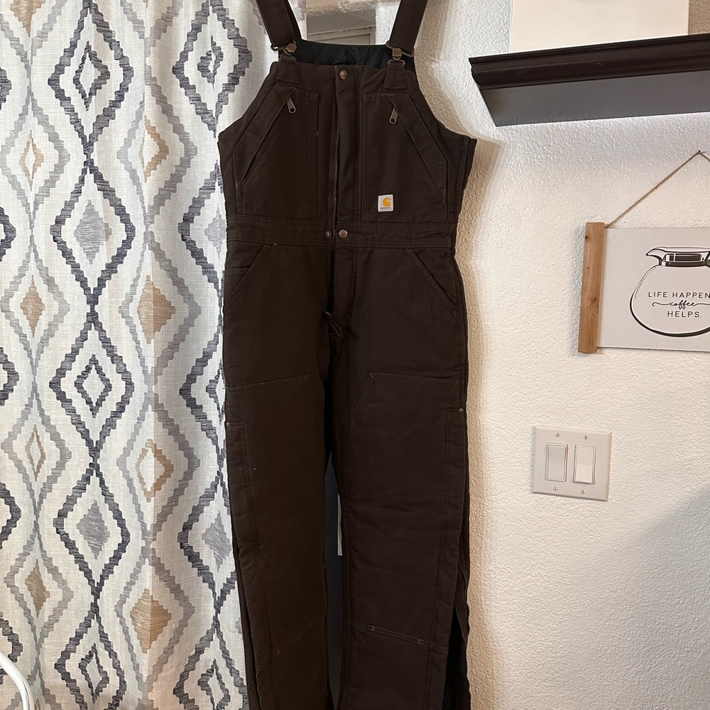 Carhartt WOMEN'S INSULATED BIB OVERALLS - LOOSE FIT - WASHED DUCK- Dark Brown